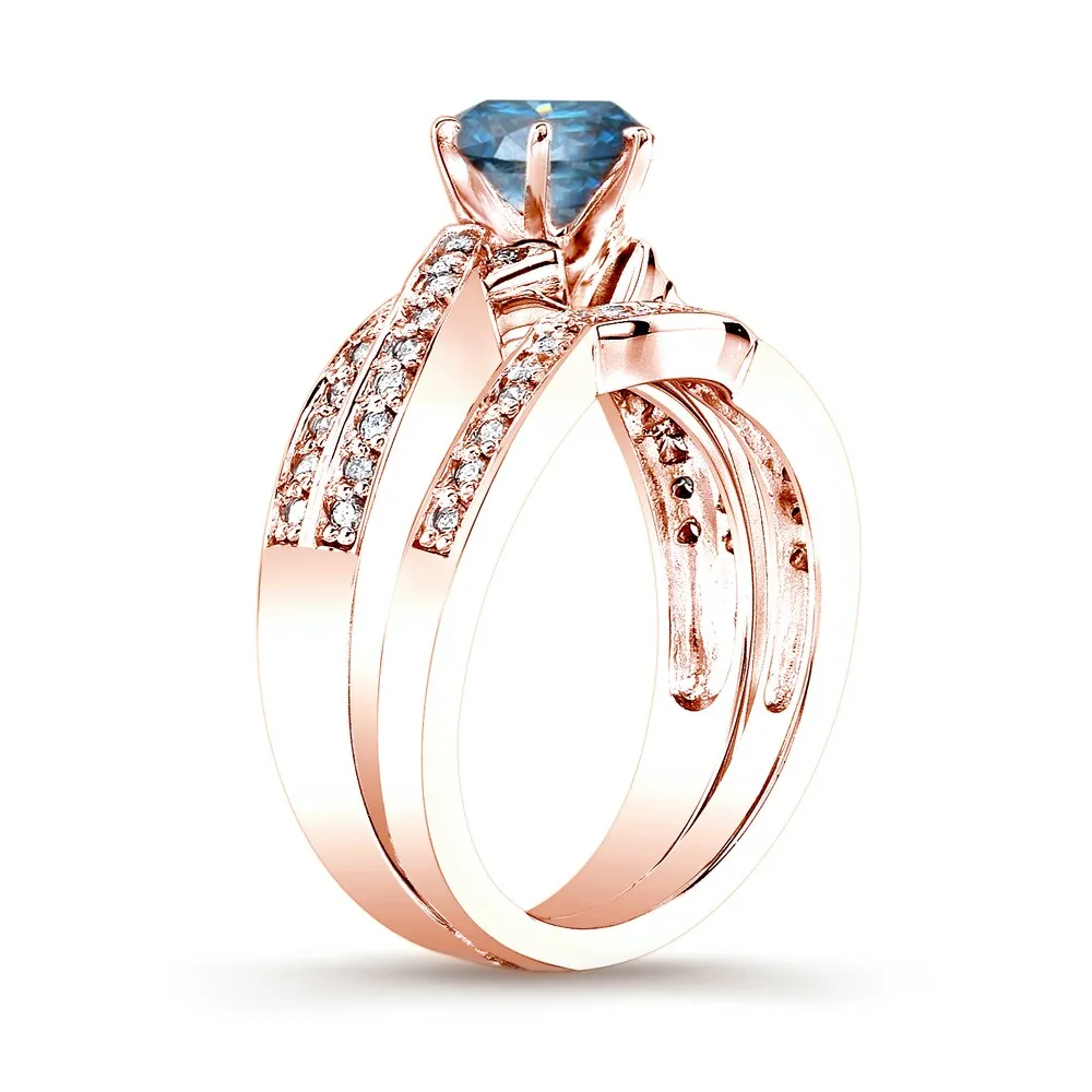 Auriya 14k Rose Gold 3/4ctw Twisted Round Blue Diamond Engagement Ring Set sold by Zulily product image thumbnail 4