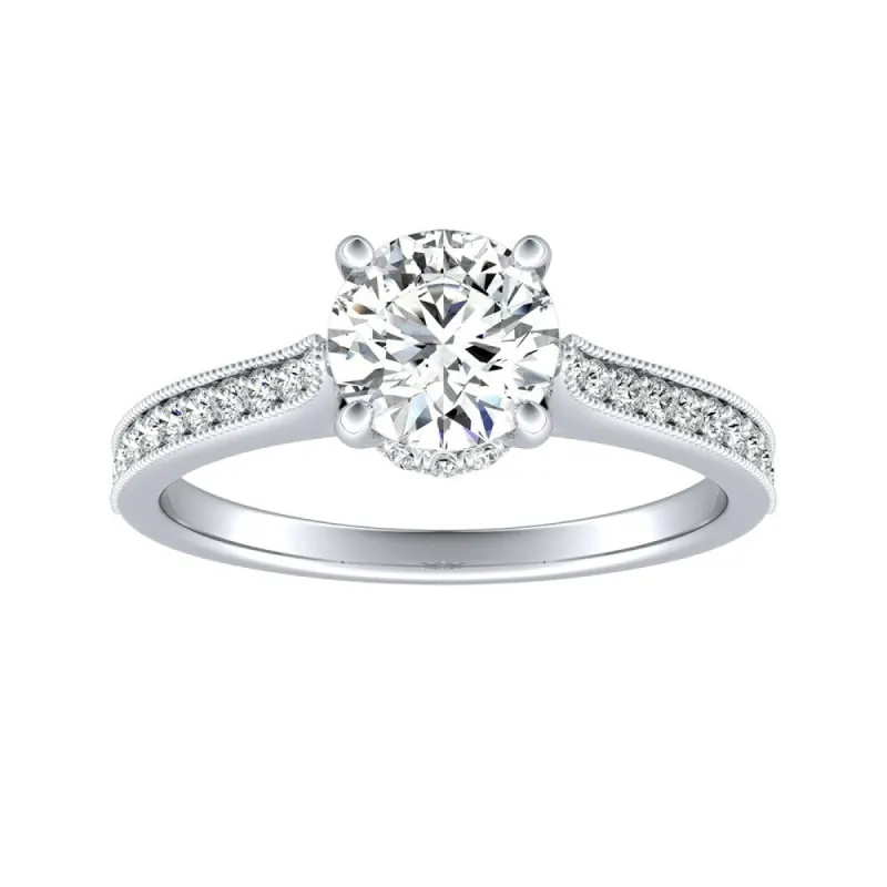 Auriya Round 14k Gold 1ct Moissanite and 1/5ct TDW Diamond Vintage Inspired Engagement Ring sold by Zulily