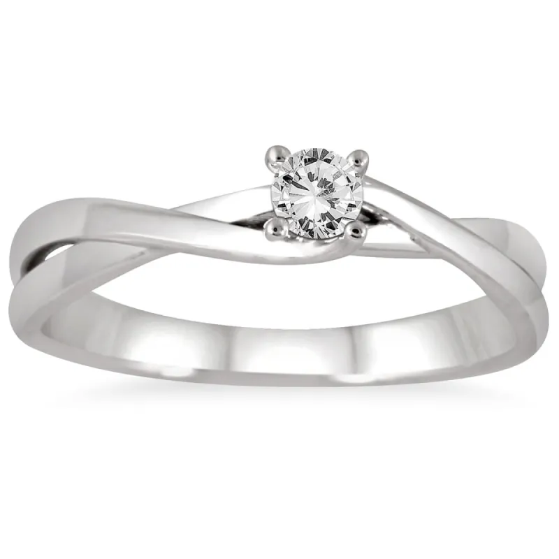 1/8 Carat Diamond Twist Solitaire Ring in 10K White Gold made by Zulily