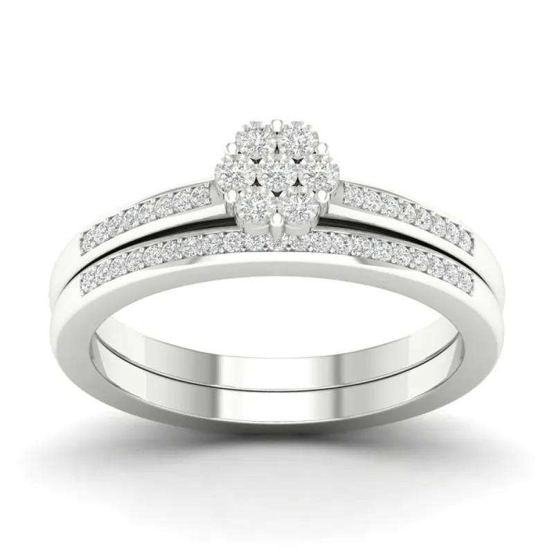 De Couer S925 Sterling Silver 1/6ct TDW Diamond Cluster Bridal Ring sold by Zulily