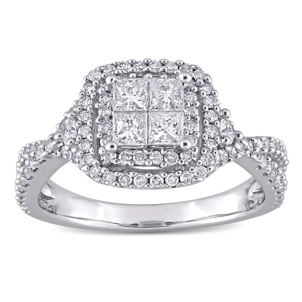 Miadora 10k White Gold 1ct TDW Princess-cut Quad Diamond Crossover Halo Engagement Ring sold by Zulily product image thumbnail 2