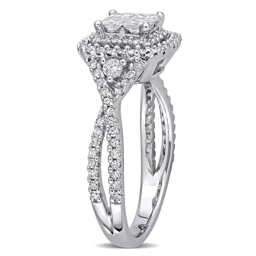 Miadora 10k White Gold 1ct TDW Princess-cut Quad Diamond Crossover Halo Engagement Ring sold by Zulily product image thumbnail 3