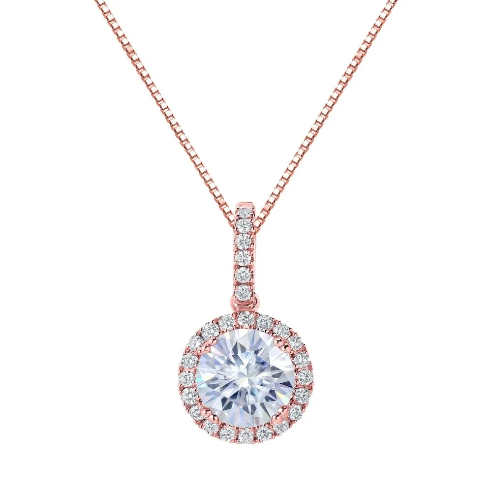 Auriya 14k Gold 1 1/2ct Halo Moissanite and Diamond Necklace 1/5ct TDW sold by Zulily product image thumbnail 3