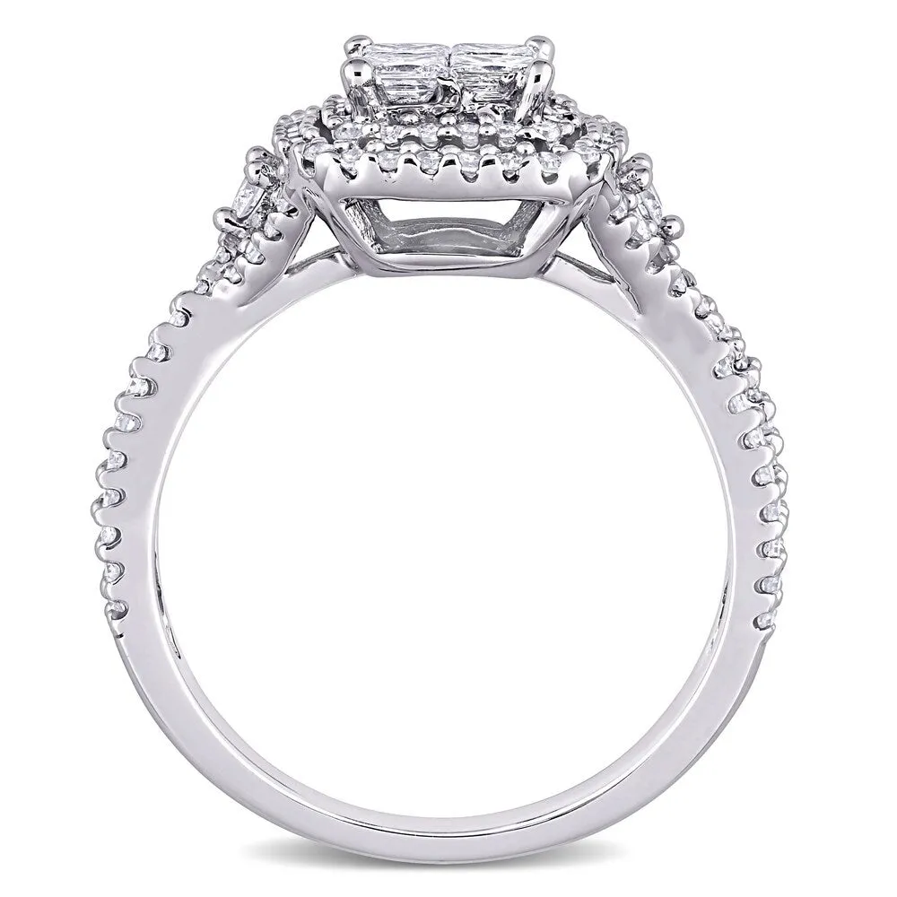 Miadora 10k White Gold 1ct TDW Princess-cut Quad Diamond Crossover Halo Engagement Ring sold by Zulily product image thumbnail 4
