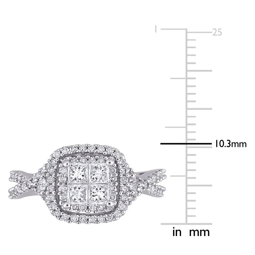 Miadora 10k White Gold 1ct TDW Princess-cut Quad Diamond Crossover Halo Engagement Ring sold by Zulily product image thumbnail 5