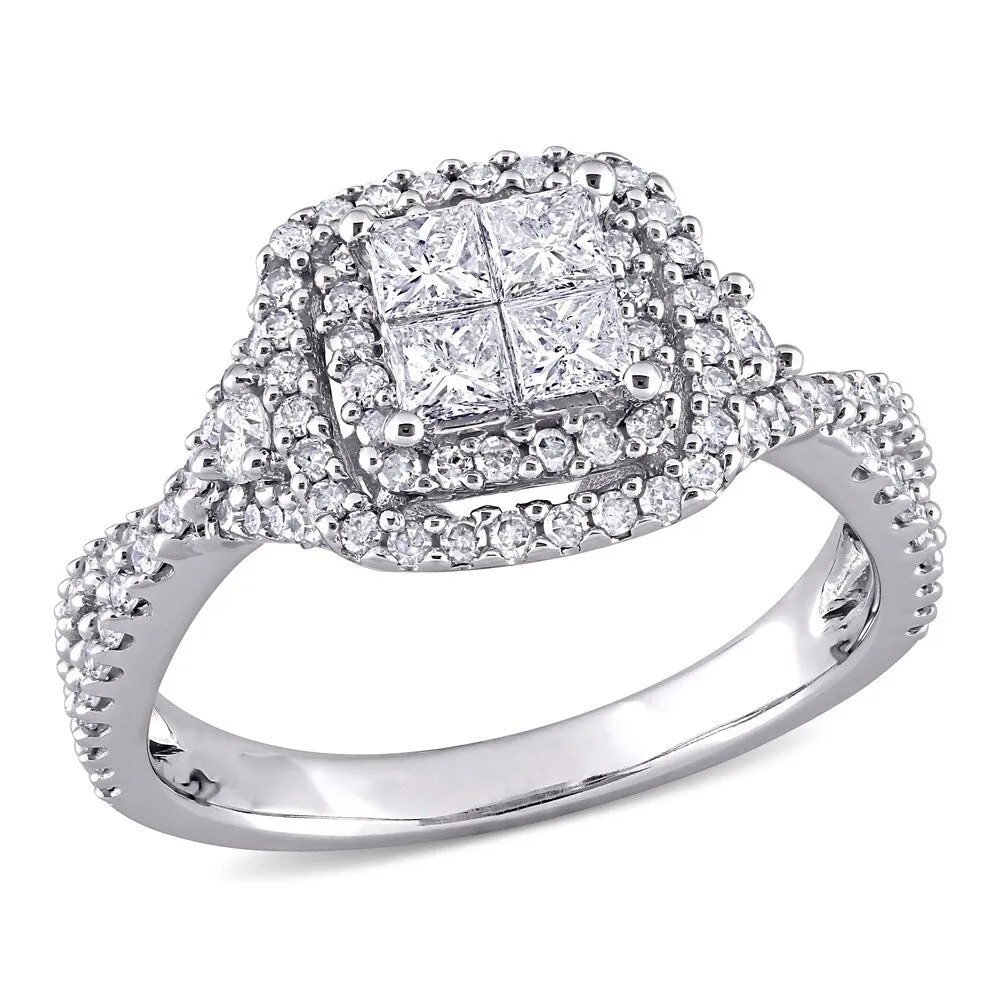 Miadora 10k White Gold 1ct TDW Princess-cut Quad Diamond Crossover Halo Engagement Ring sold by Zulily