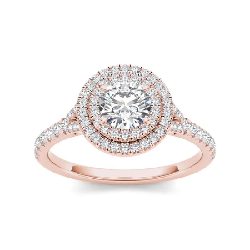 De Couer 14k Rose Gold 1ct TDW Double Diamond Halo Engagement Ring sold by Zulily