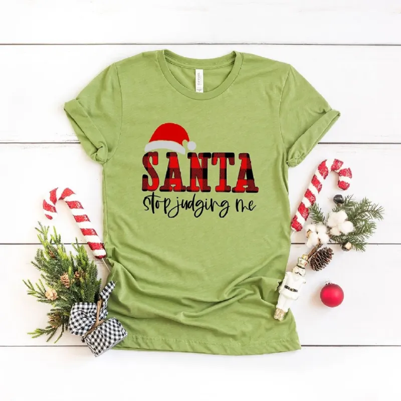 Santa Stop Judging Me Plaid Short Sleeve Tee sold by Zulily
