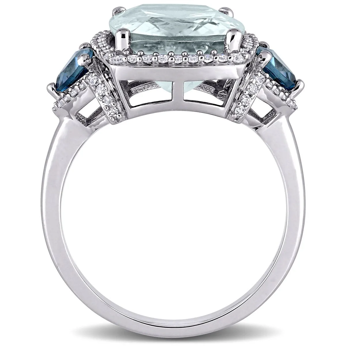 Miadora 14k White Gold Cushion Aquamarine, Blue Topaz and 1/3ct TDW Diamond Halo Cocktail Ring sold by Zulily product image thumbnail 3