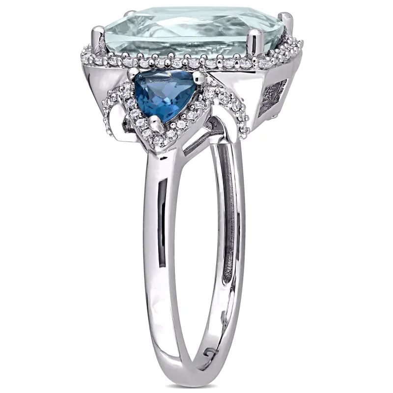 Miadora 14k White Gold Cushion Aquamarine, Blue Topaz and 1/3ct TDW Diamond Halo Cocktail Ring sold by Zulily