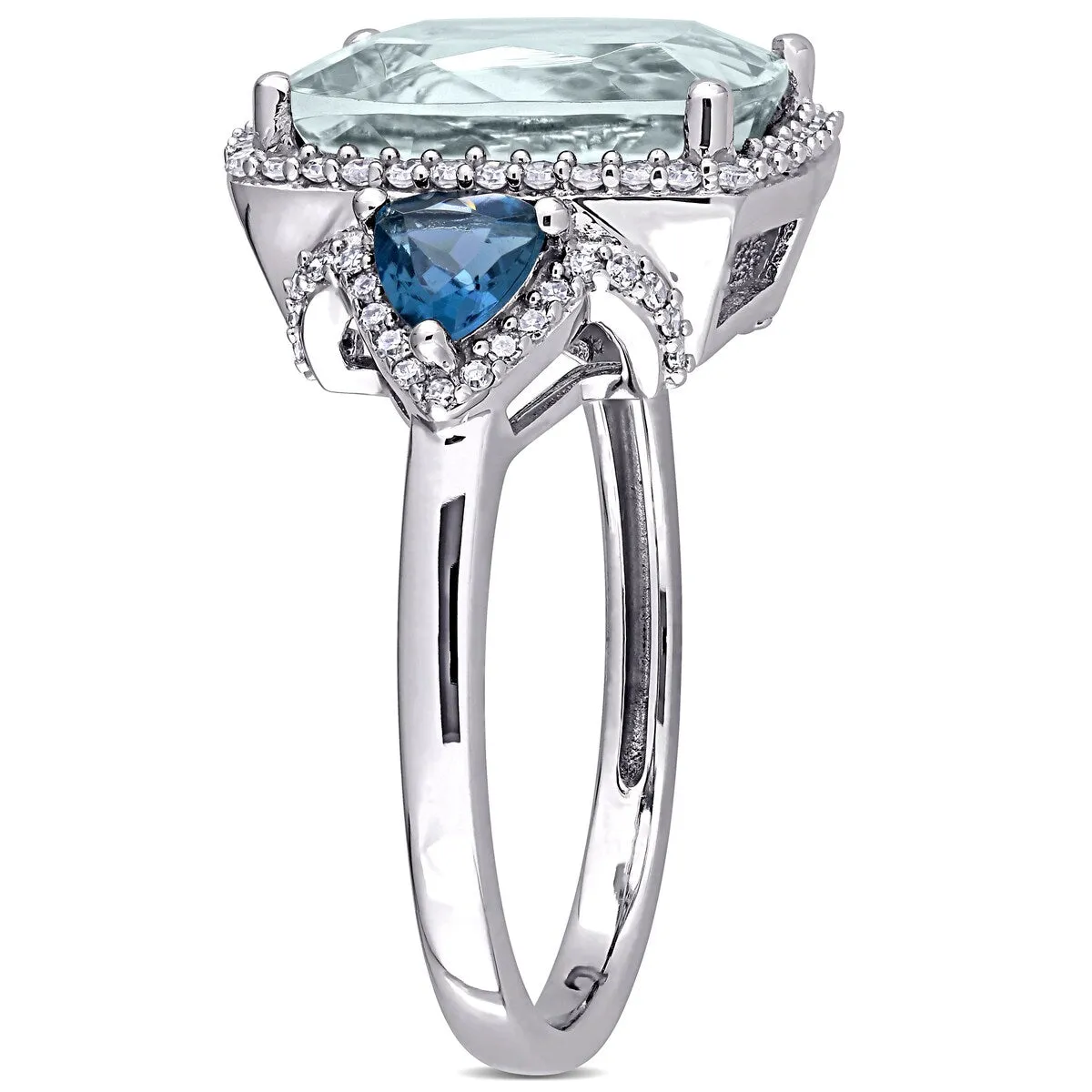 Miadora 14k White Gold Cushion Aquamarine, Blue Topaz and 1/3ct TDW Diamond Halo Cocktail Ring sold by Zulily