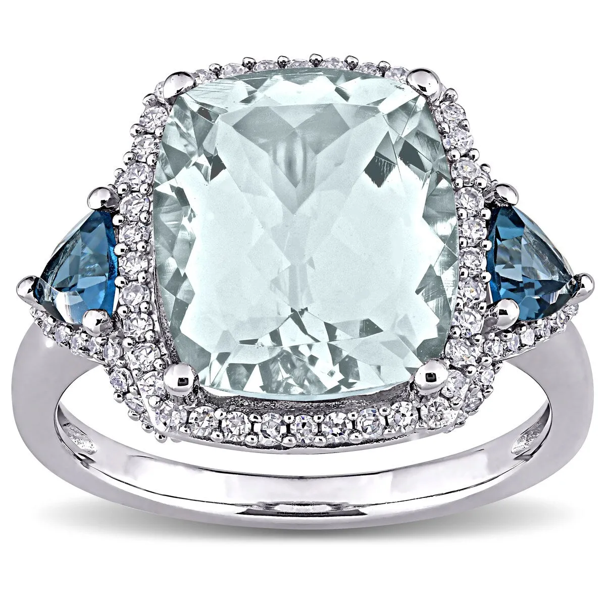 Miadora 14k White Gold Cushion Aquamarine, Blue Topaz and 1/3ct TDW Diamond Halo Cocktail Ring sold by Zulily product image thumbnail 2