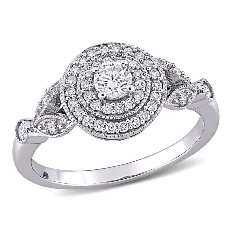 Miadora 14k White Gold 1/2ct TDW Diamond Double Halo Engagement Ring sold by Zulily