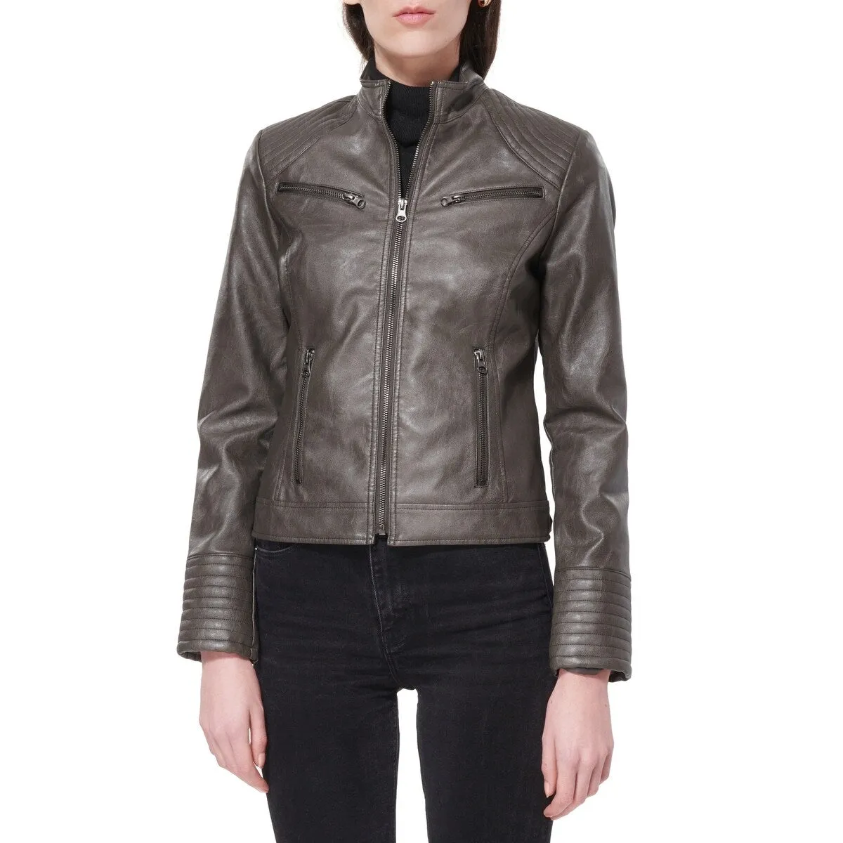 Maralyn & Me Junior's Faux Leather Jacket Gray Size X-Small sold by Zulily