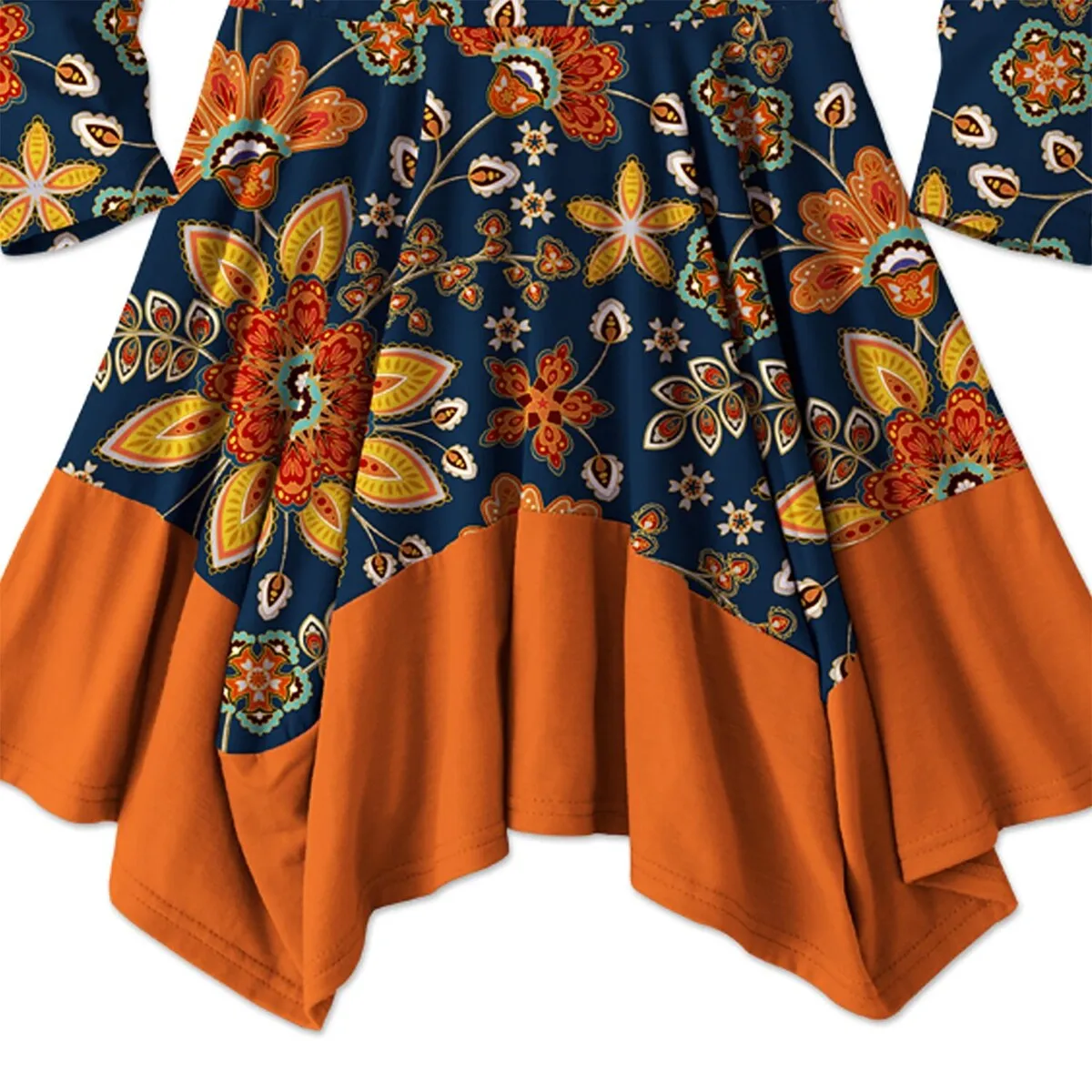 Dark Blue & Orange Floral Print Handkerchief Dress sold by Zulily product image thumbnail 2