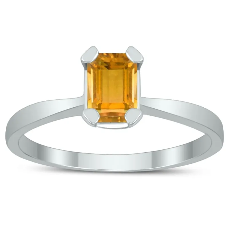 Emerald Shaped 6X4MM Citrine Solitaire Ring in 10K White Gold sold by Zulily