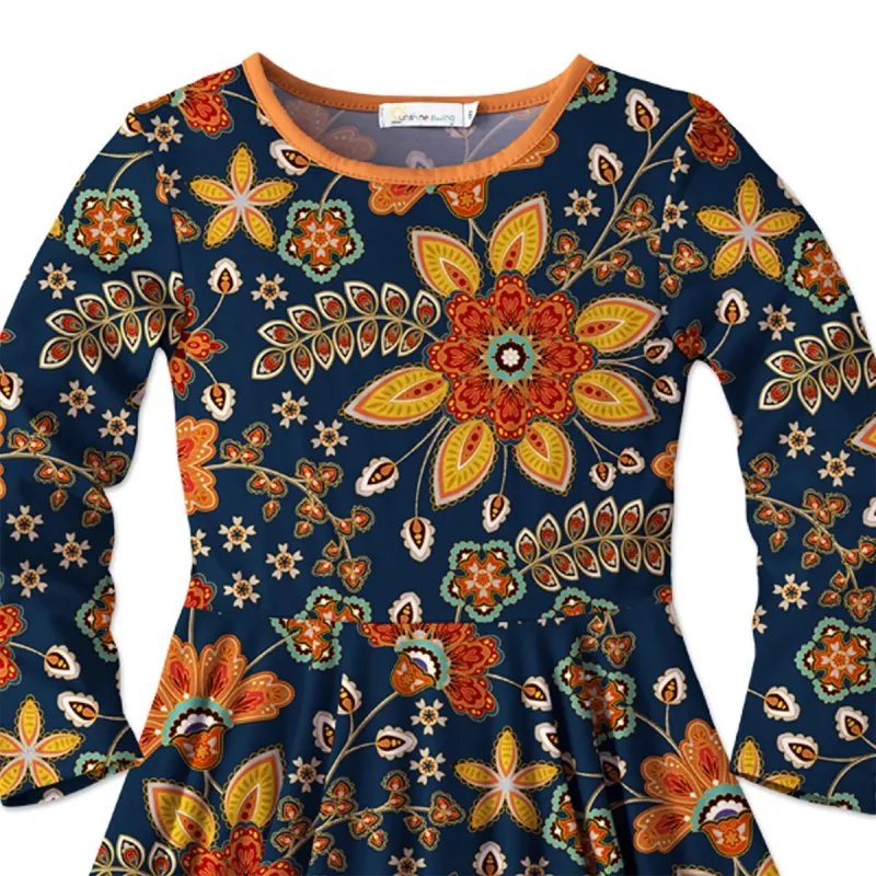 Dark Blue & Orange Floral Print Handkerchief Dress sold by Zulily