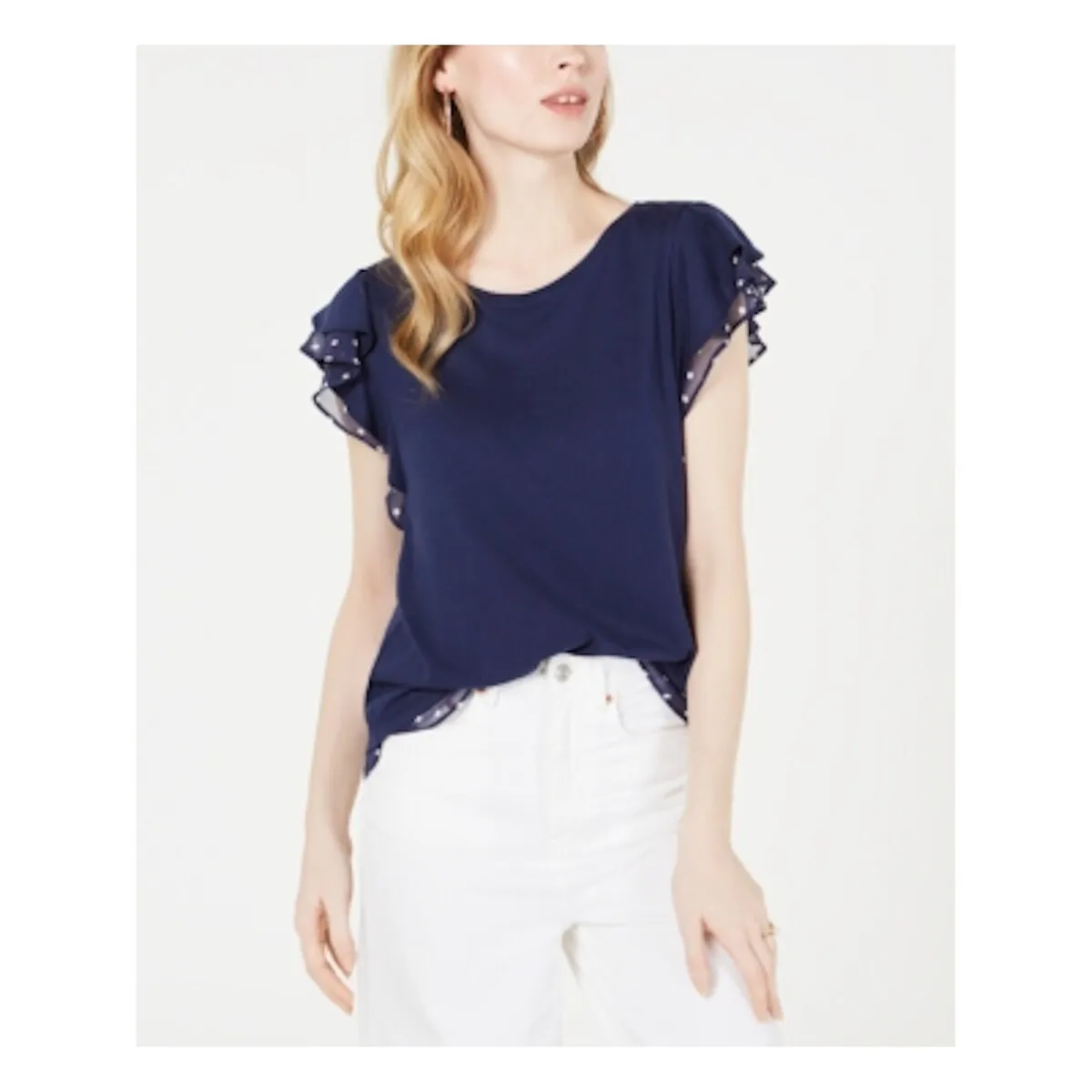 Maison Jules Junior's Polka Dot Jewel Neck Top Blue Size XX-Small sold by Zulily