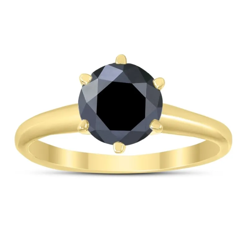 1 1/2 Carat Round Black Diamond Solitaire Ring in 14K Yellow Gold sold by Zulily