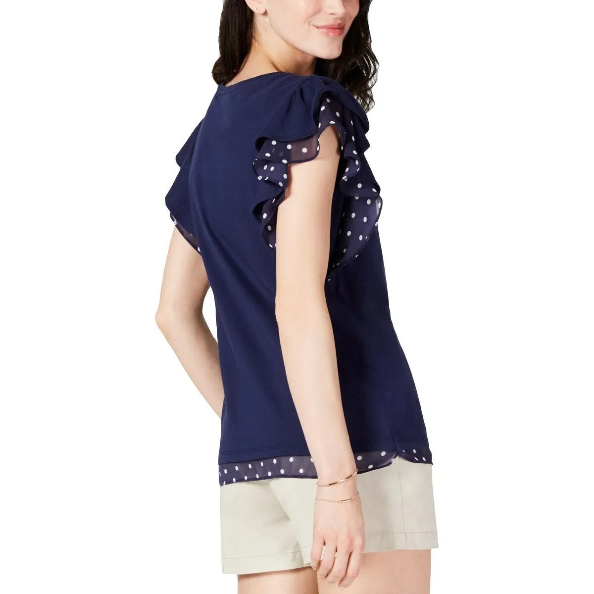 Maison Jules Junior's Polka Dot Jewel Neck Top Blue Size XX-Small sold by Zulily product image thumbnail 2