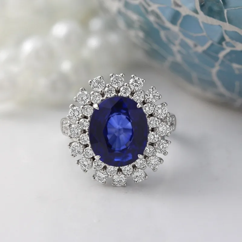 Auriya 7ct Oval-cut Blue Sapphire and 1 3/8ctw Halo Diamond Engagement Ring 18K Gold sold by Zulily