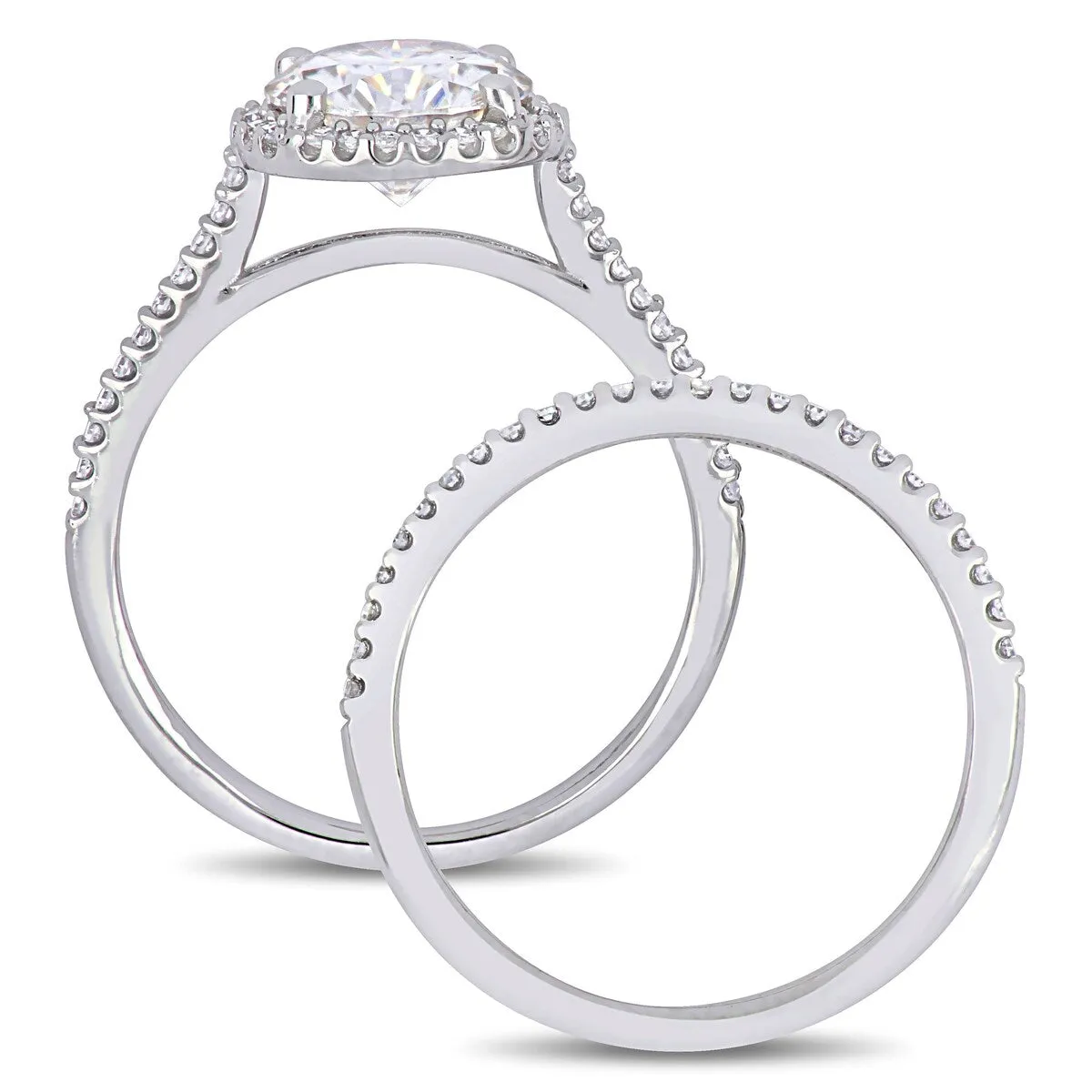 Miadora 2ct DEW Moissanite and 1/3ct TDW Diamond Halo Bridal Ring Set in 14k White Gold sold by Zulily product image thumbnail 4