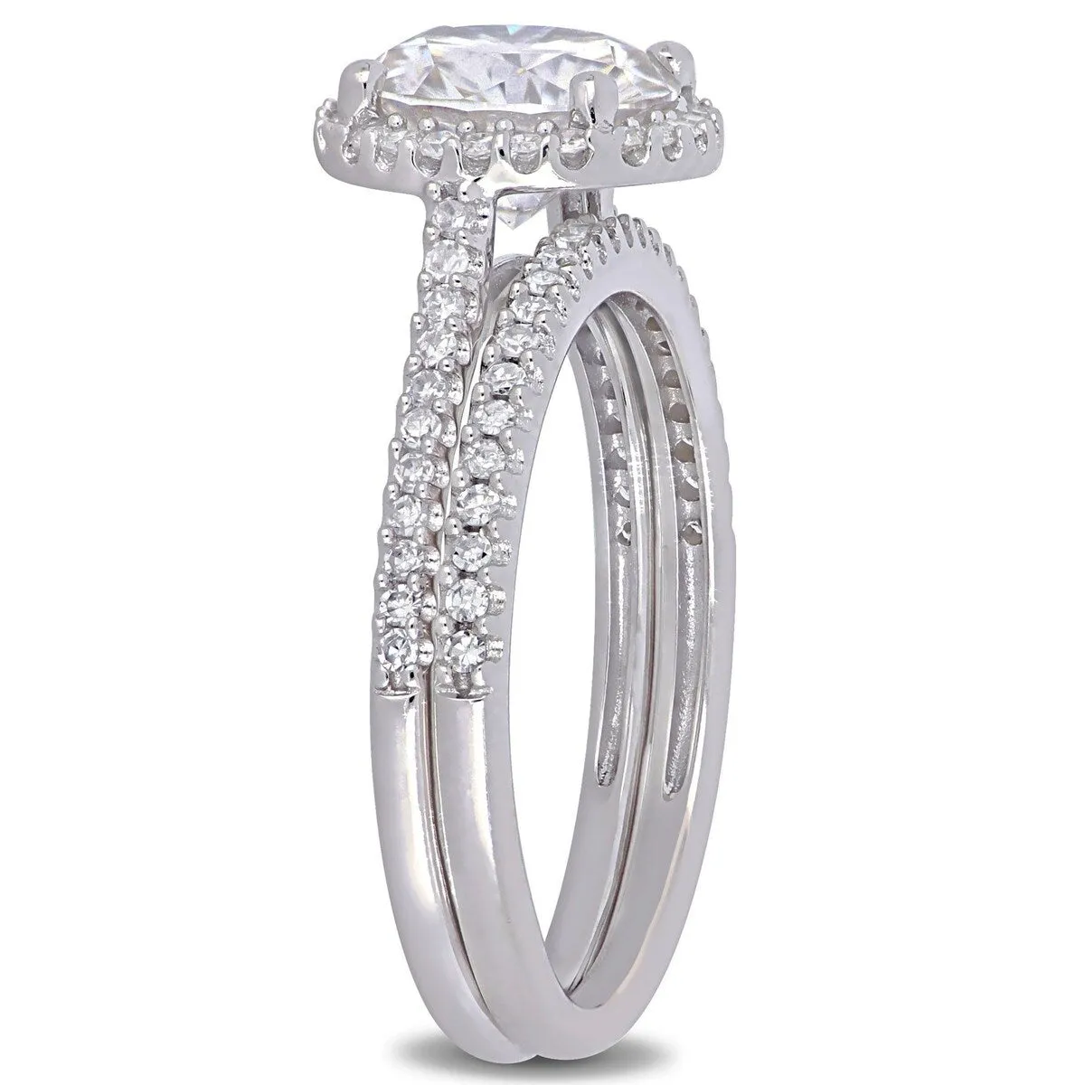 Miadora 2ct DEW Moissanite and 1/3ct TDW Diamond Halo Bridal Ring Set in 14k White Gold sold by Zulily product image thumbnail 3