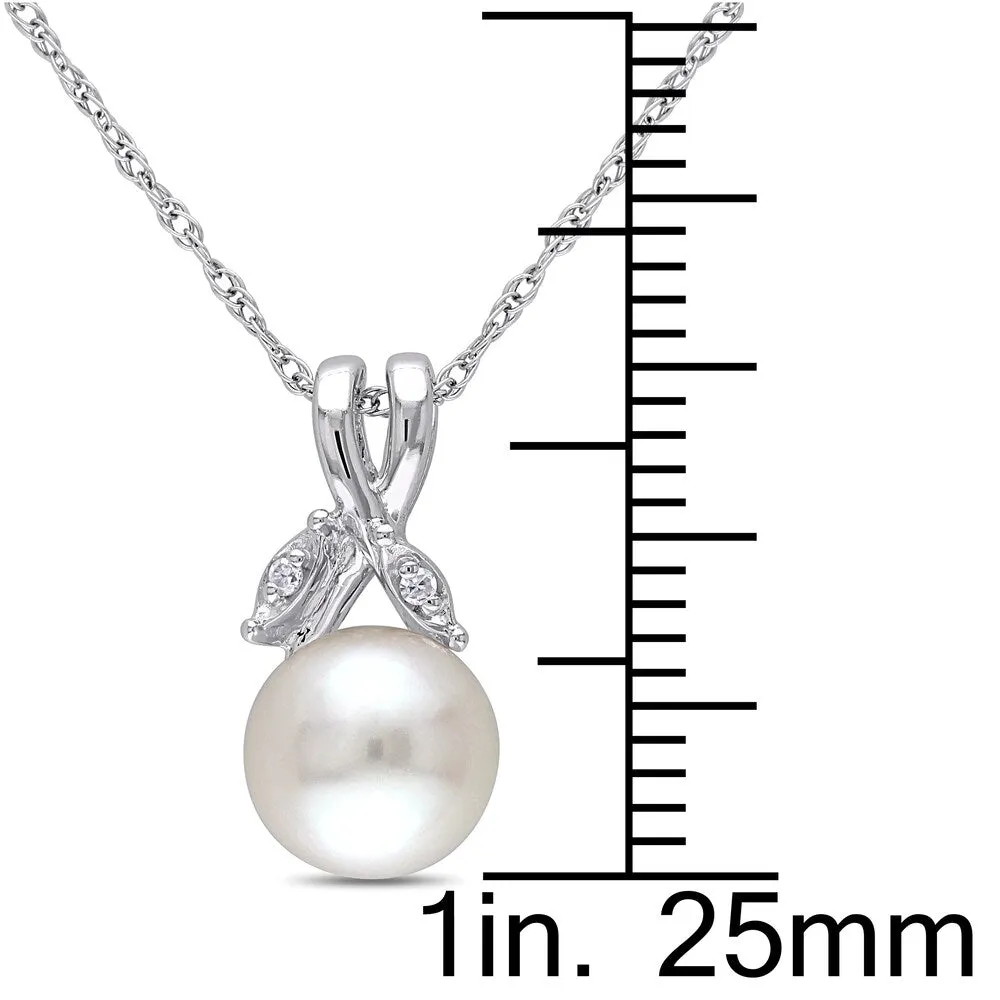 Miadora 10k White Gold White Cultured Freshwater Pearl and Diamond Accent Necklace (7.5-8 mm) sold by Zulily product image thumbnail 3