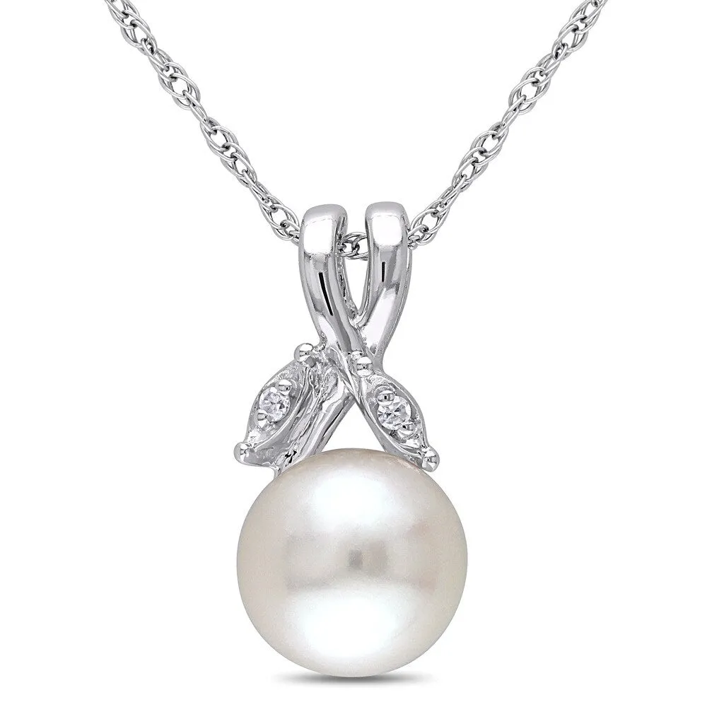 Miadora 10k White Gold White Cultured Freshwater Pearl and Diamond Accent Necklace (7.5-8 mm) sold by Zulily