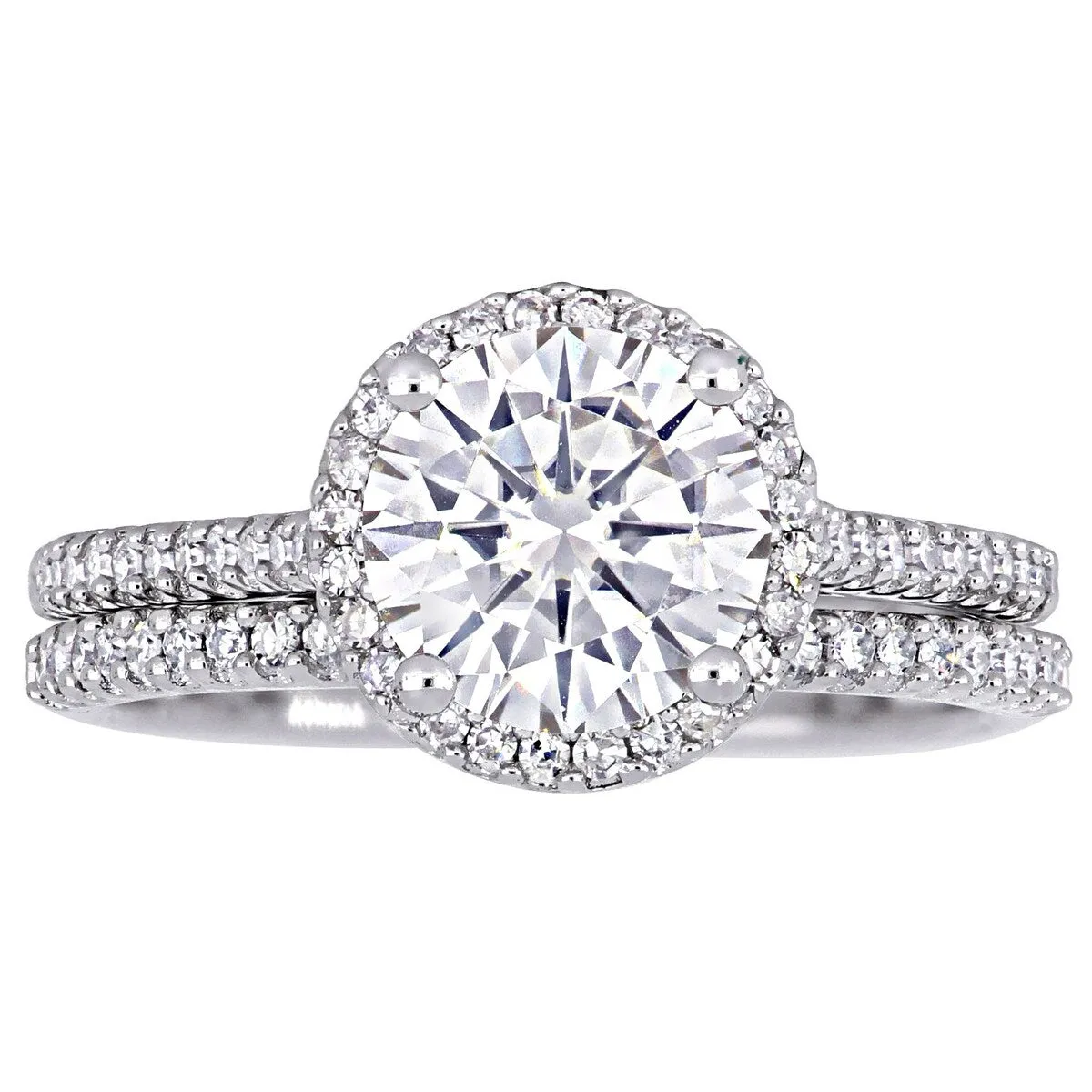 Miadora 2ct DEW Moissanite and 1/3ct TDW Diamond Halo Bridal Ring Set in 14k White Gold sold by Zulily product image thumbnail 2