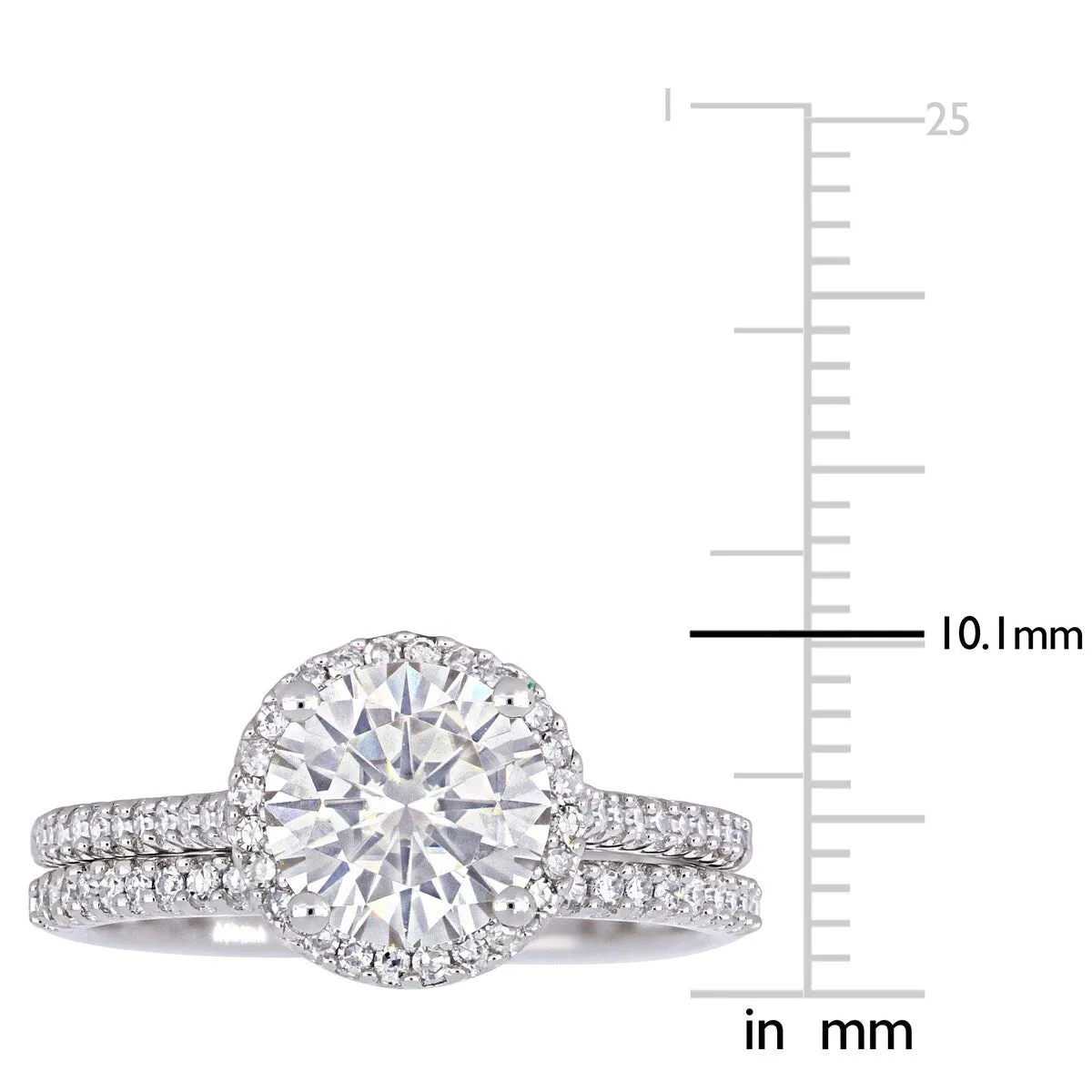 Miadora 2ct DEW Moissanite and 1/3ct TDW Diamond Halo Bridal Ring Set in 14k White Gold sold by Zulily product image thumbnail 5