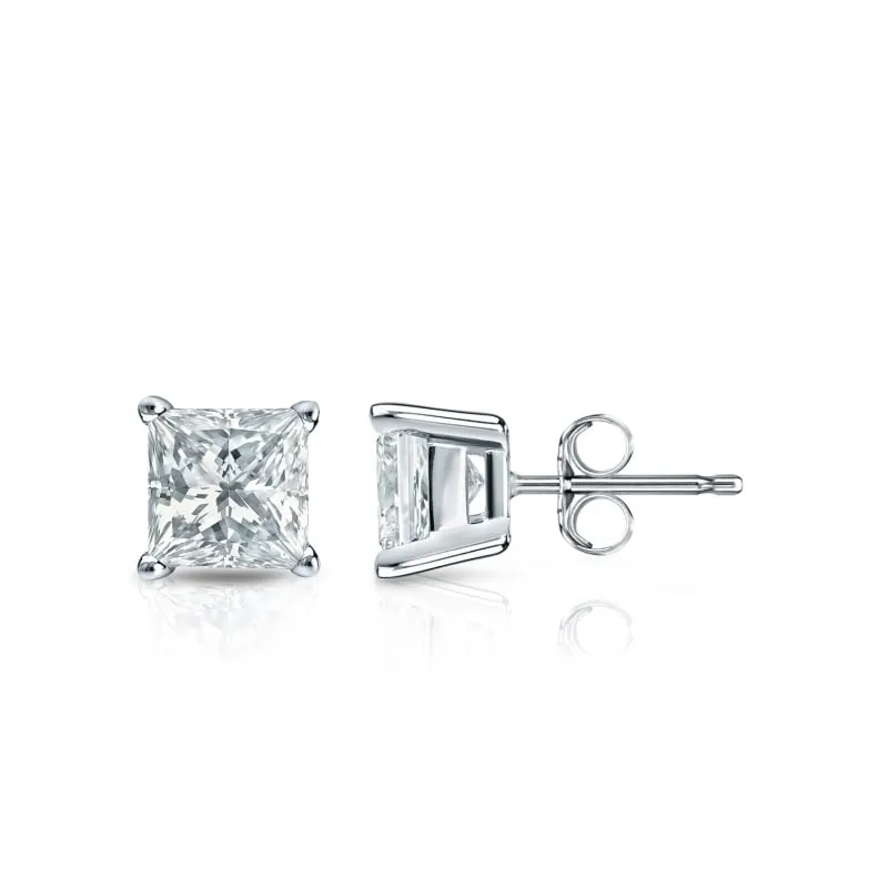 Auriya Plat Gold Lab Grown 0.75 carat TDW Princess Diamond Stud Earrings 4-Prong Basket Push-back sold by Zulily product image thumbnail 5