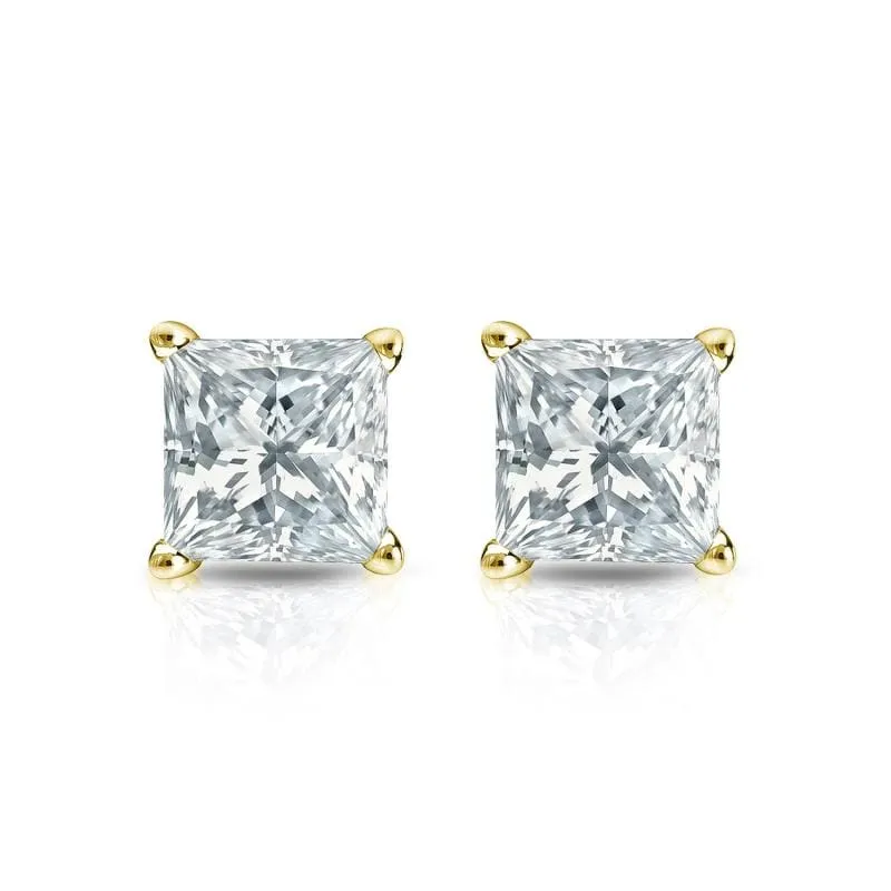 Auriya Plat Gold Lab Grown 0.75 carat TDW Princess Diamond Stud Earrings 4-Prong Basket Push-back sold by Zulily product image thumbnail 4