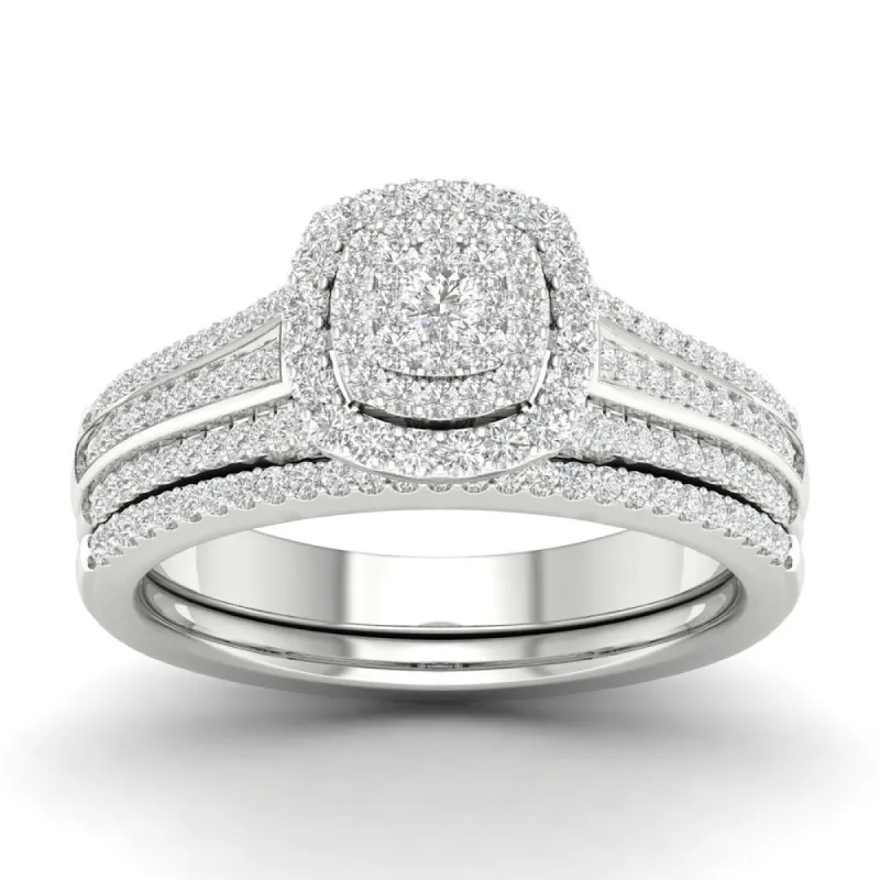 De Couer 10k Gold 1/2ct TDW Diamond Cluster Halo Engagement Ring Set sold by Zulily