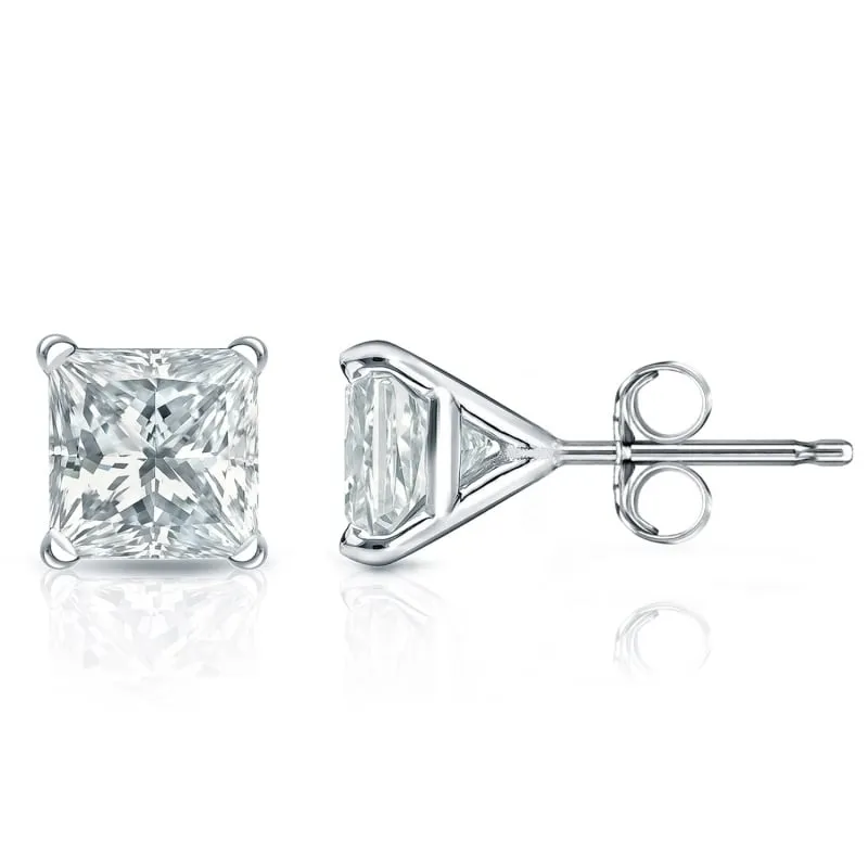 Auriya 18-karat Gold Lab Grown 5.00 carat TDW Princess Diamond Stud Earrings 4-Prong Martini Push-back sold by Zulily product image thumbnail 5
