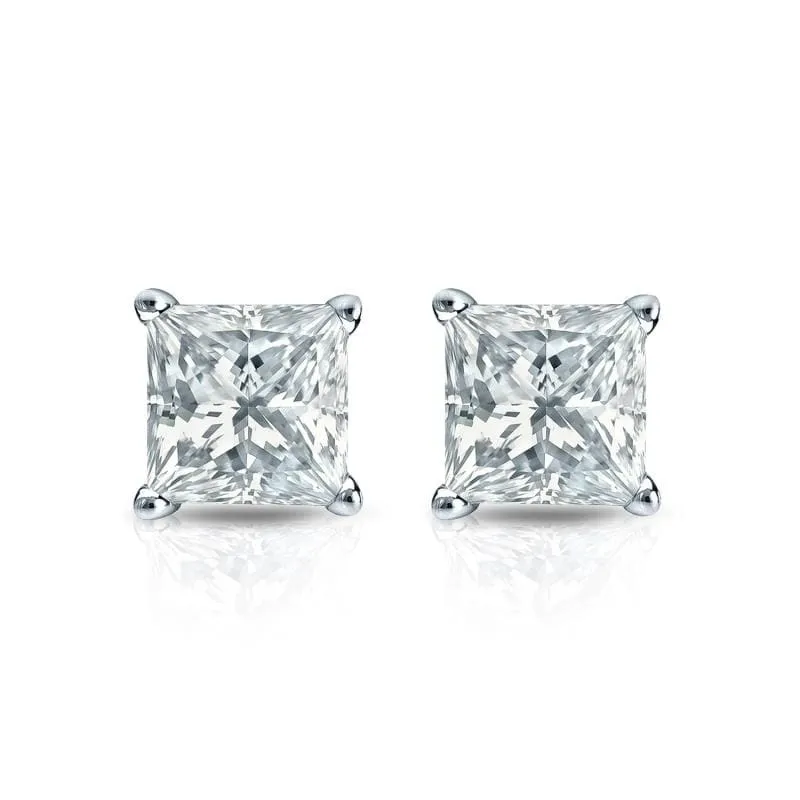 Auriya Plat Gold Lab Grown 0.75 carat TDW Princess Diamond Stud Earrings 4-Prong Basket Push-back sold by Zulily product image thumbnail 2