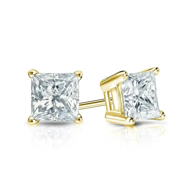 Auriya Plat Gold Lab Grown 0.75 carat TDW Princess Diamond Stud Earrings 4-Prong Basket Push-back sold by Zulily product image thumbnail 3