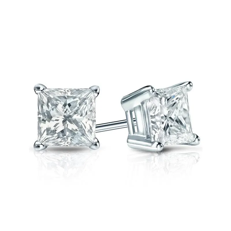 Auriya Plat Gold Lab Grown 0.75 carat TDW Princess Diamond Stud Earrings 4-Prong Basket Push-back sold by Zulily