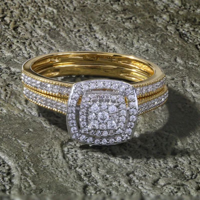 De Couer IGI Certified 10k Gold 1/3ct TDW Diamond Cluster Halo Bridal Set sold by Zulily