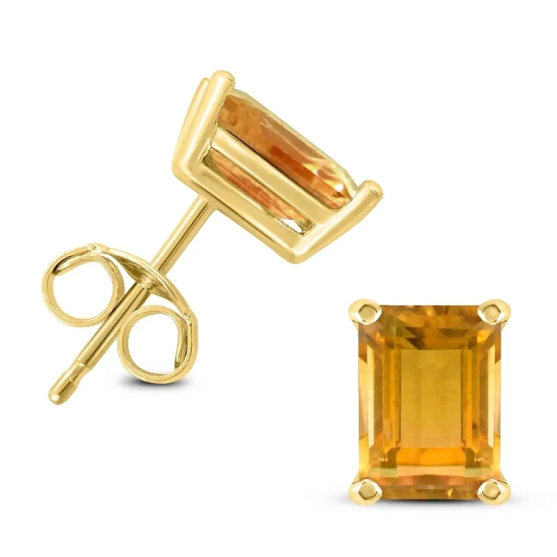 14K Yellow Gold 7x5MM Emerald Shaped Citrine Earrings sold by Zulily