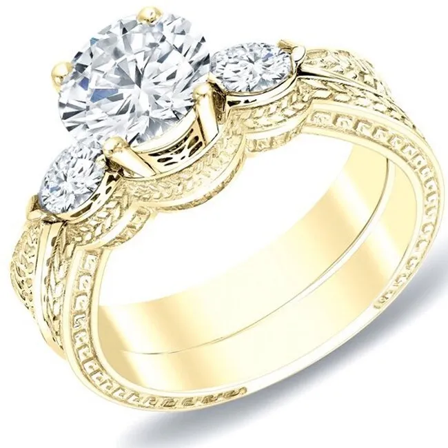 Auriya 14k Gold 4/5ctw Vintage 3-stone Diamond Engagement Ring Set sold by Zulily product image thumbnail 2