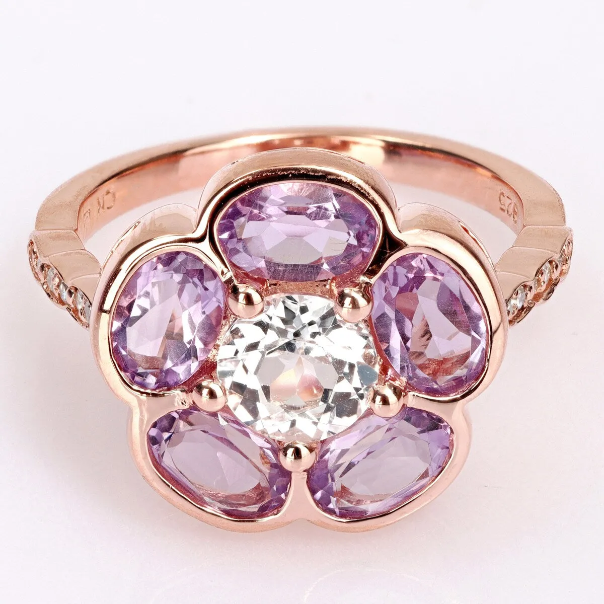 Miadora Rose Plated Sterling Silver Amethyst, White Topaz and Diamond Accent Composite Flower Ring sold by Zulily