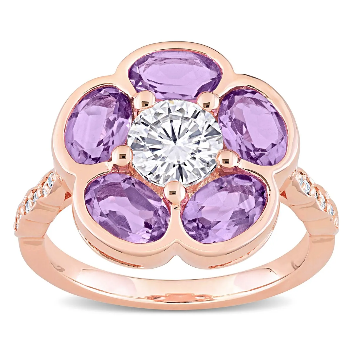 Miadora Rose Plated Sterling Silver Amethyst, White Topaz and Diamond Accent Composite Flower Ring sold by Zulily product image thumbnail 3
