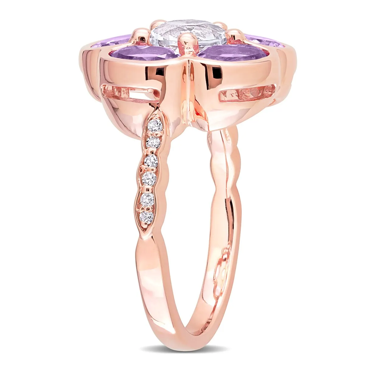 Miadora Rose Plated Sterling Silver Amethyst, White Topaz and Diamond Accent Composite Flower Ring sold by Zulily product image thumbnail 4