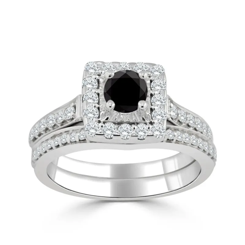 Auriya Round 1ctw Halo Black Diamond Engagement Ring Set 14k Gold sold by Zulily