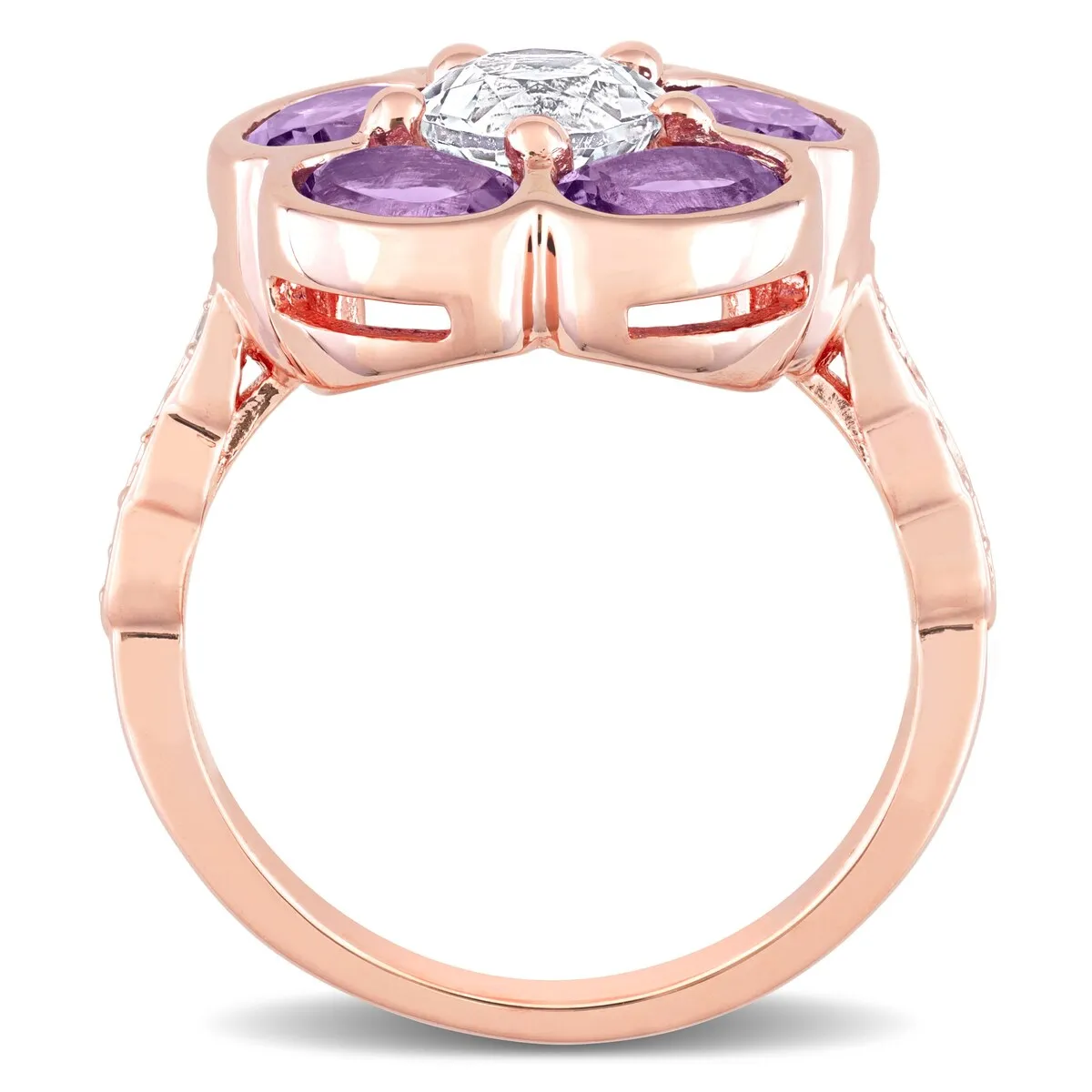 Miadora Rose Plated Sterling Silver Amethyst, White Topaz and Diamond Accent Composite Flower Ring sold by Zulily product image thumbnail 5