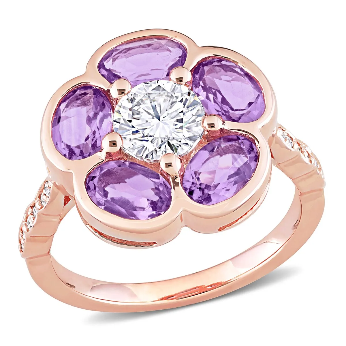 Miadora Rose Plated Sterling Silver Amethyst, White Topaz and Diamond Accent Composite Flower Ring sold by Zulily product image thumbnail 2
