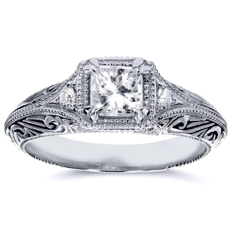 Annello by Kobelli 14k White Gold 5/8ct TDW Diamond Antique Filigree Engagement Ring sold by Zulily
