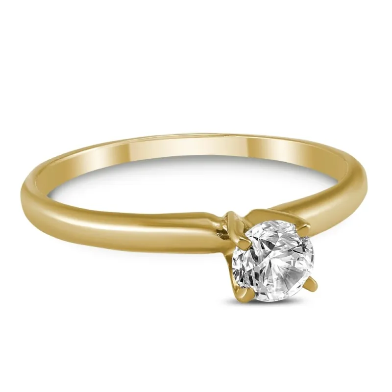 AGS Certified (J-K Color, SI1-SI2 Clarity) 1/4 Carat Round Diamond Solitaire Ring in 14K Yellow Gold sold by Zulily