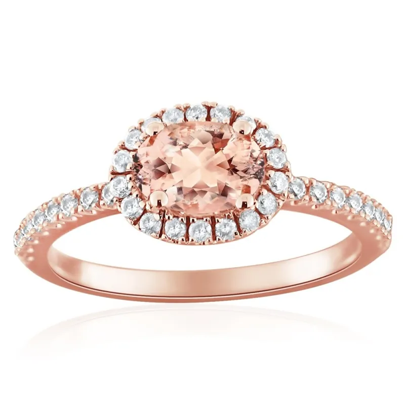 Auriya East West 3/4ct Oval Morganite and 1/3ctw Halo Diamond Engagement Ring 10-karat Rose Gold sold by Zulily